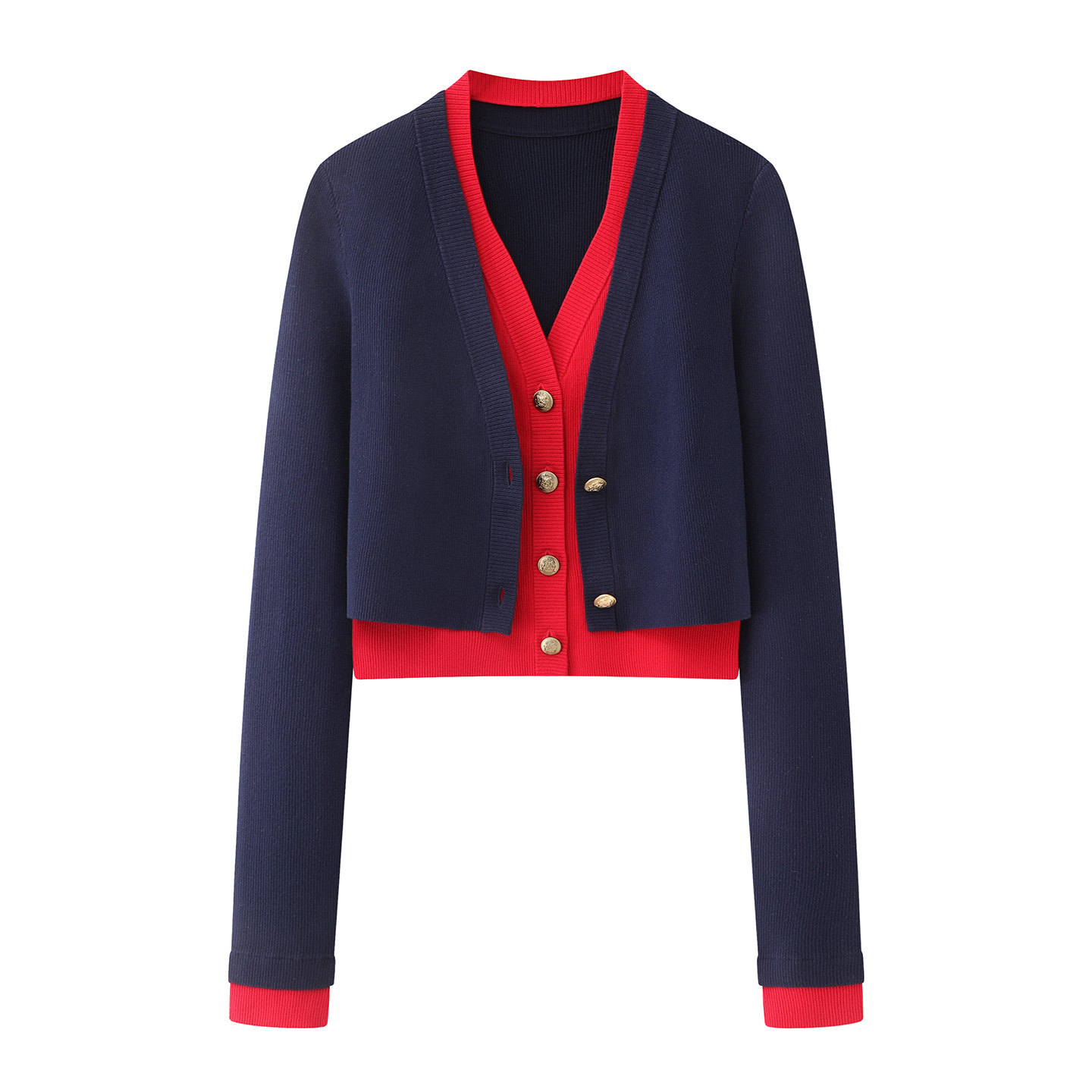 艾诺丝旺京官方旗舰店2026春季新品款假两件长袖针织开衫上衣1144