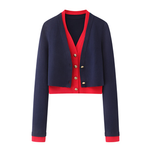 艾诺丝旺京官方旗舰店2026春季新品款假两件长袖针织开衫上衣1144