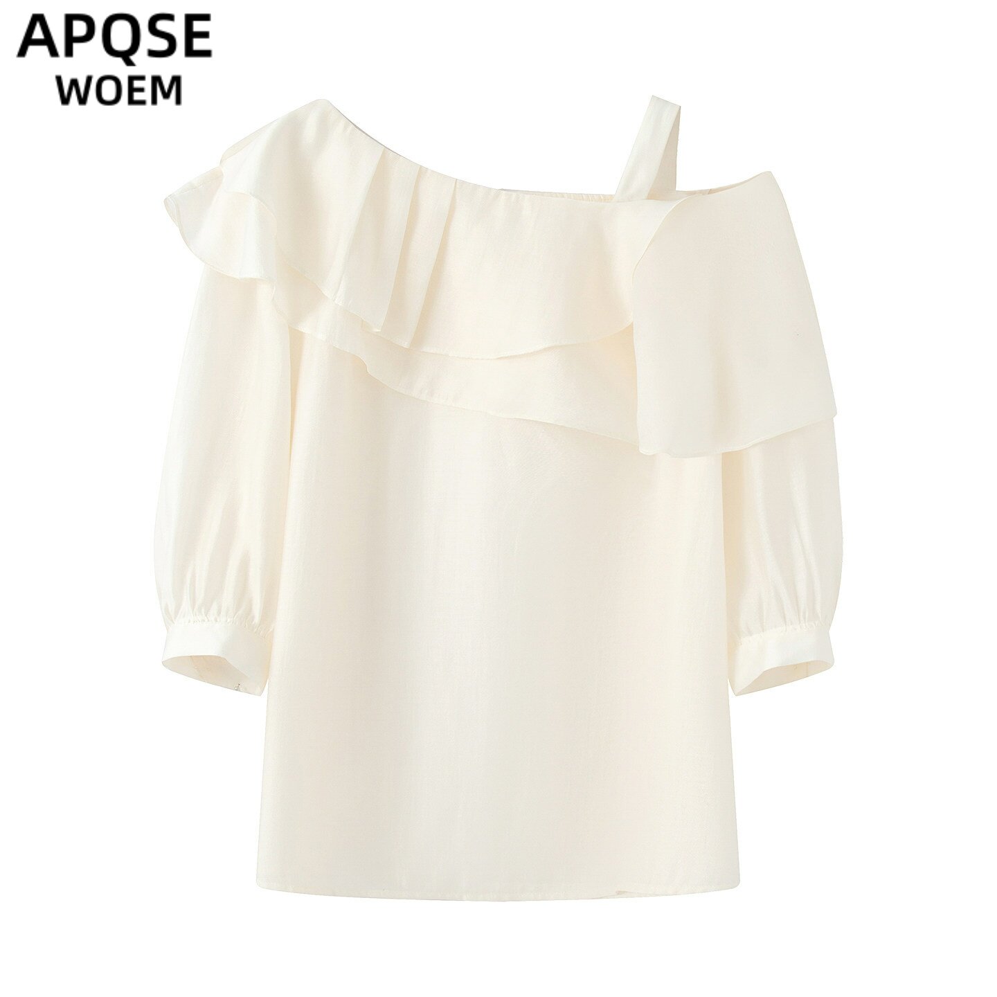 艾诺丝旺京2026夏季法式温柔风露肩荷叶边上衣女五分袖雪纺衫2202