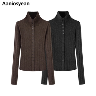 艾诺丝旺京官方旗舰店2025秋冬灰色显瘦高领针织衫毛衣女上衣4071