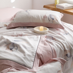 高端清新雅致数码印花60支兰精天丝夏凉被四件套柔软沁心夏季床