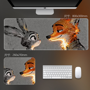 卡通狐狸兔子鼠标垫橡胶办公桌垫800x300mm大号游戏桌垫朱迪尼克