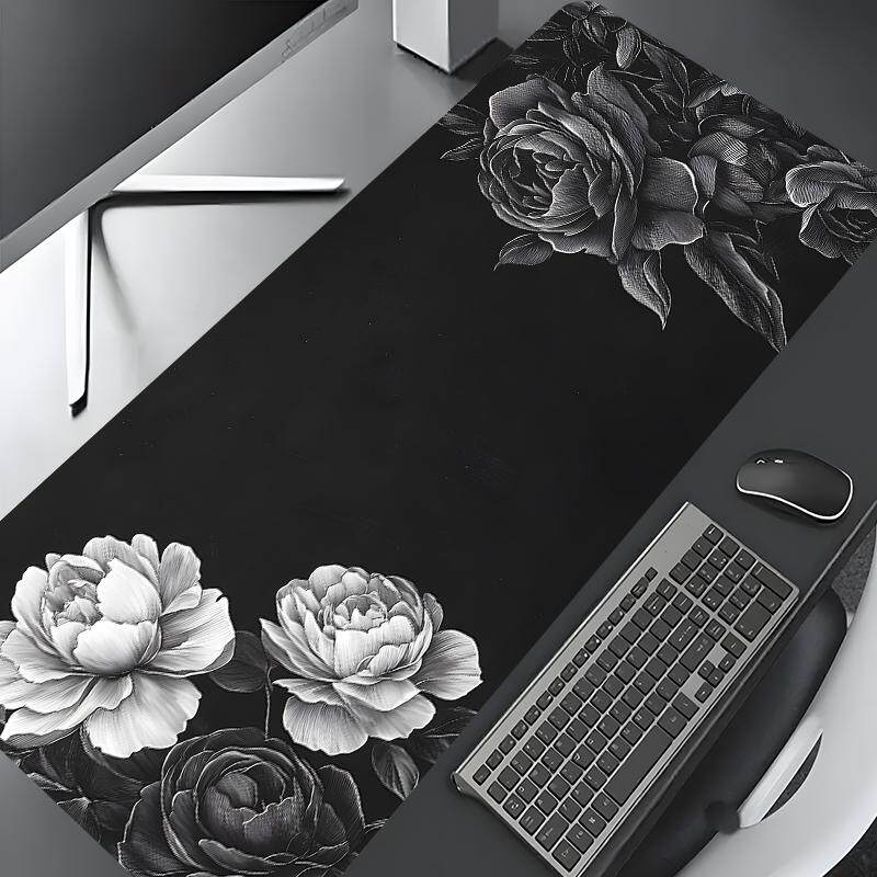 素描玫瑰鼠标垫橡胶书桌垫学习办公桌面垫黑白抽象图案圆形方形