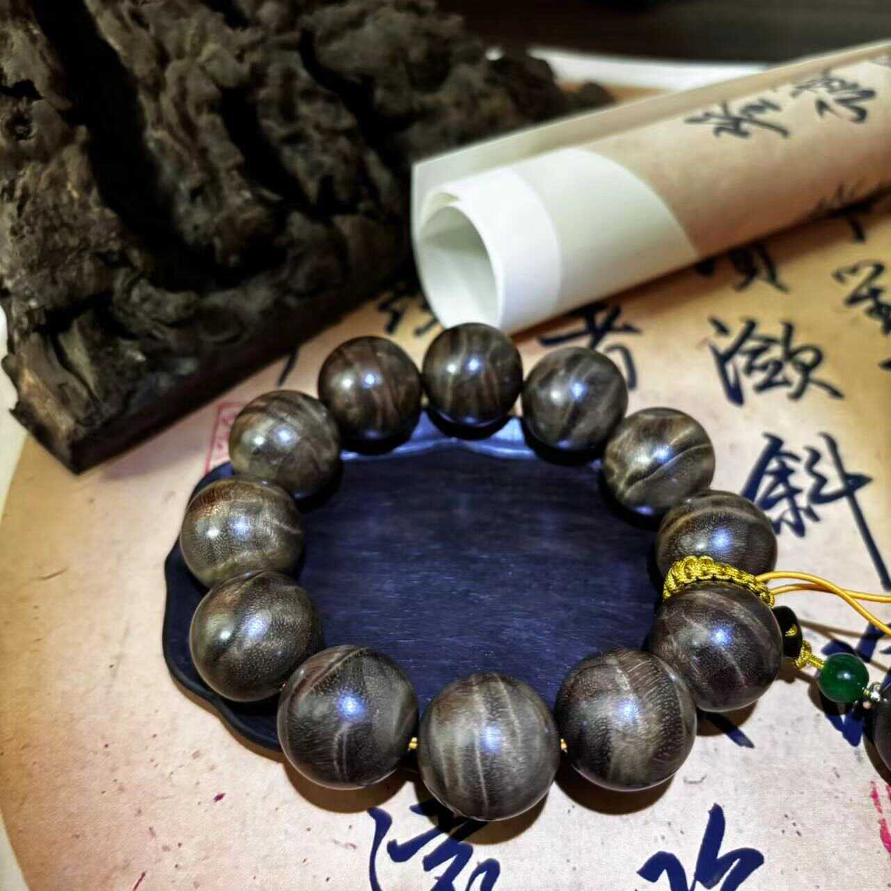 金丝楠木男女款水波纹佛珠手串