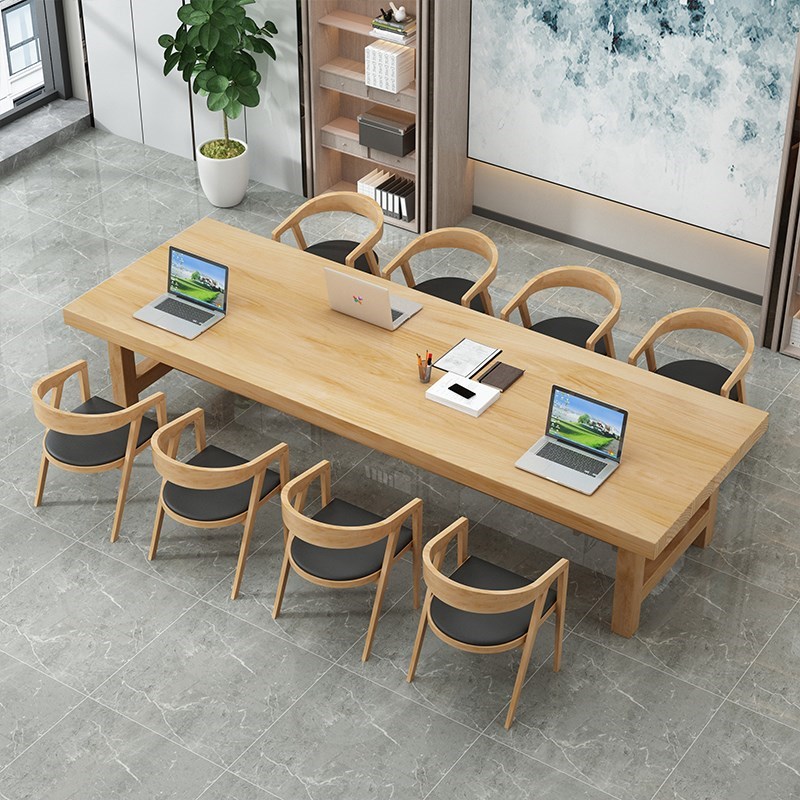 北欧实木会议桌椅组合原木办公桌商务洽谈桌现代简约图书馆书桌椅