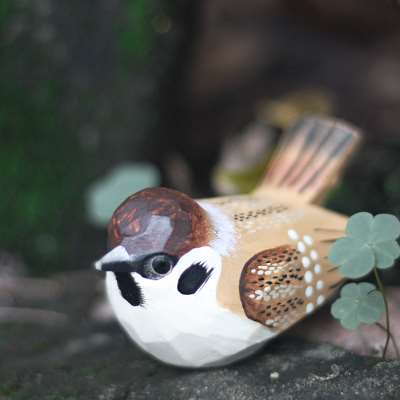 鹿妖商店 肥啾鸟 木雕小鸟 麻雀 家雀 手工实木桌面摆件 小胖鸟