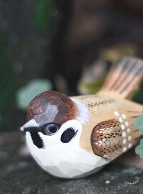 鹿妖商店 肥啾鸟 木雕小鸟 麻雀 家雀 手工实木桌面摆件 小胖鸟