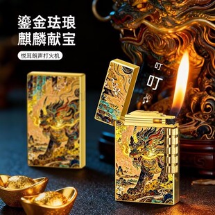 复古砂轮清脆钢音朗声充气打火机明火金属彩绘高颜值个性创意礼品