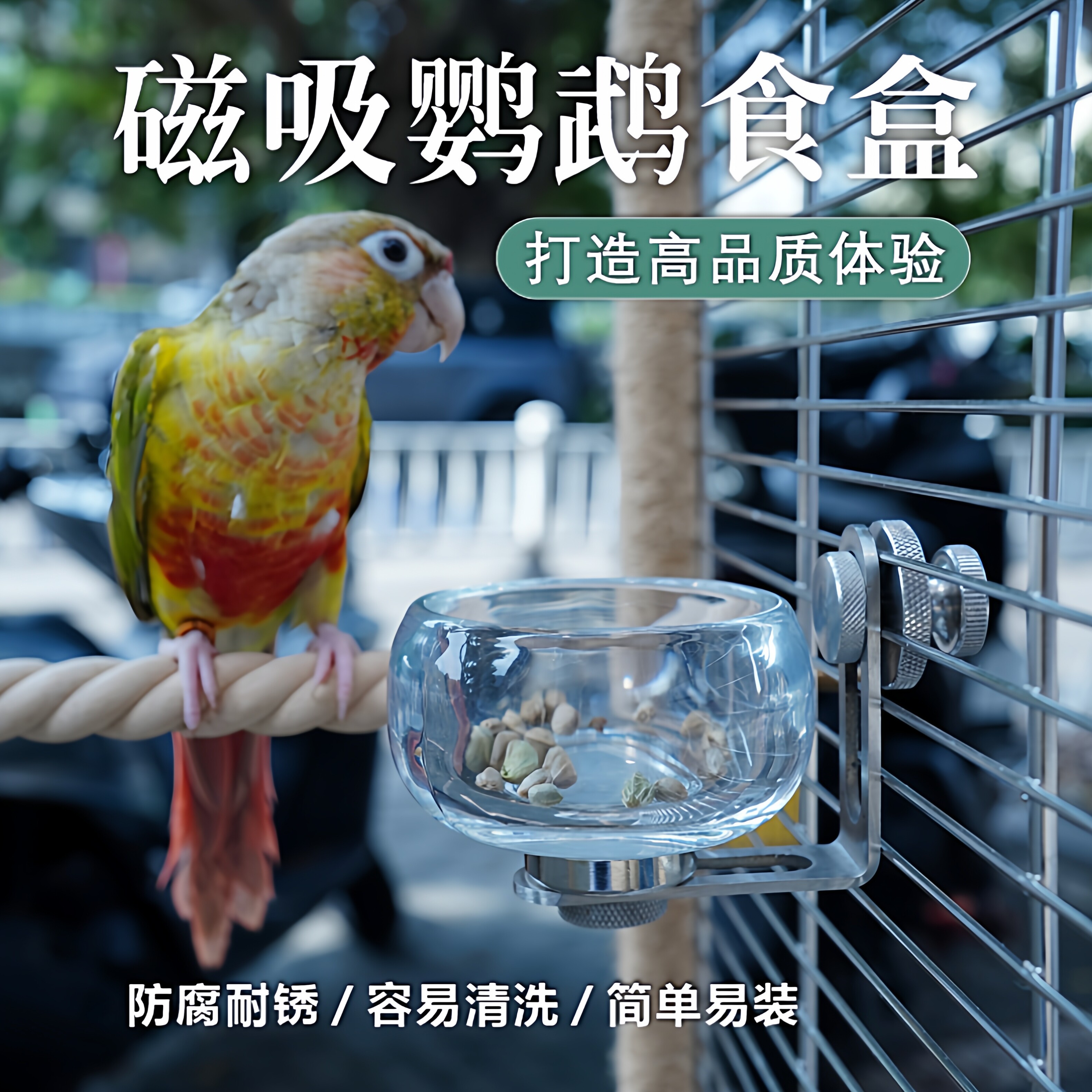 鹦鹉食盒玻璃碗防溅鸟食罐防翻喝水碗鸟笼内挂食碗小鸟喂食器磁吸