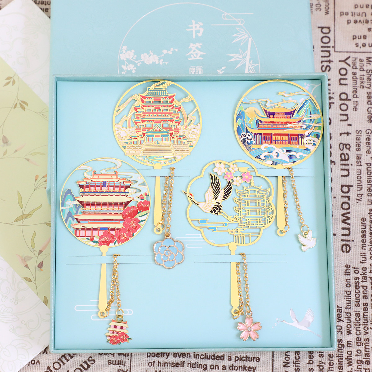 （有版权）鹳雀楼文创书签岳阳楼黄鹤楼滕王阁四大名楼金属纪念品