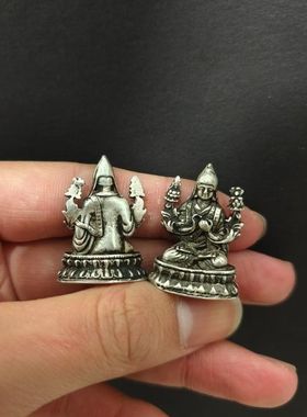 古玩杂项复古收藏铜器藏传文化牌白铜白铜鎏银包浆宗喀巴单个家用