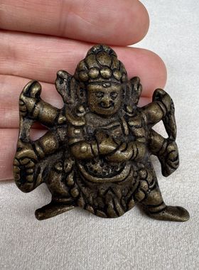 利玛铜藏式六臂大黑天古拙佛像吊坠挂件民族风随身包挂佛牌配饰