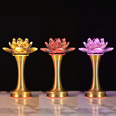 新款充电式水晶莲花灯荷花灯插电led七彩长明灯佛堂佛堂供佛灯