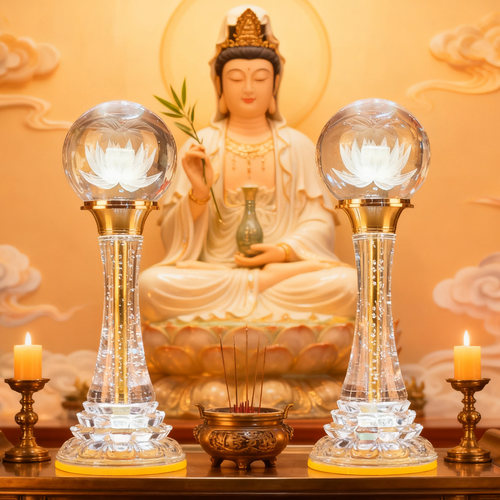 led插电水晶莲花灯七彩佛供灯