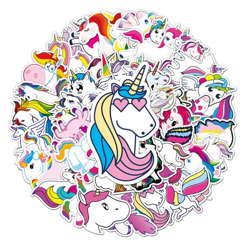 装饰50独角兽彩虹马防水贴纸卡通个性手机行李箱笔记本电脑汽车张