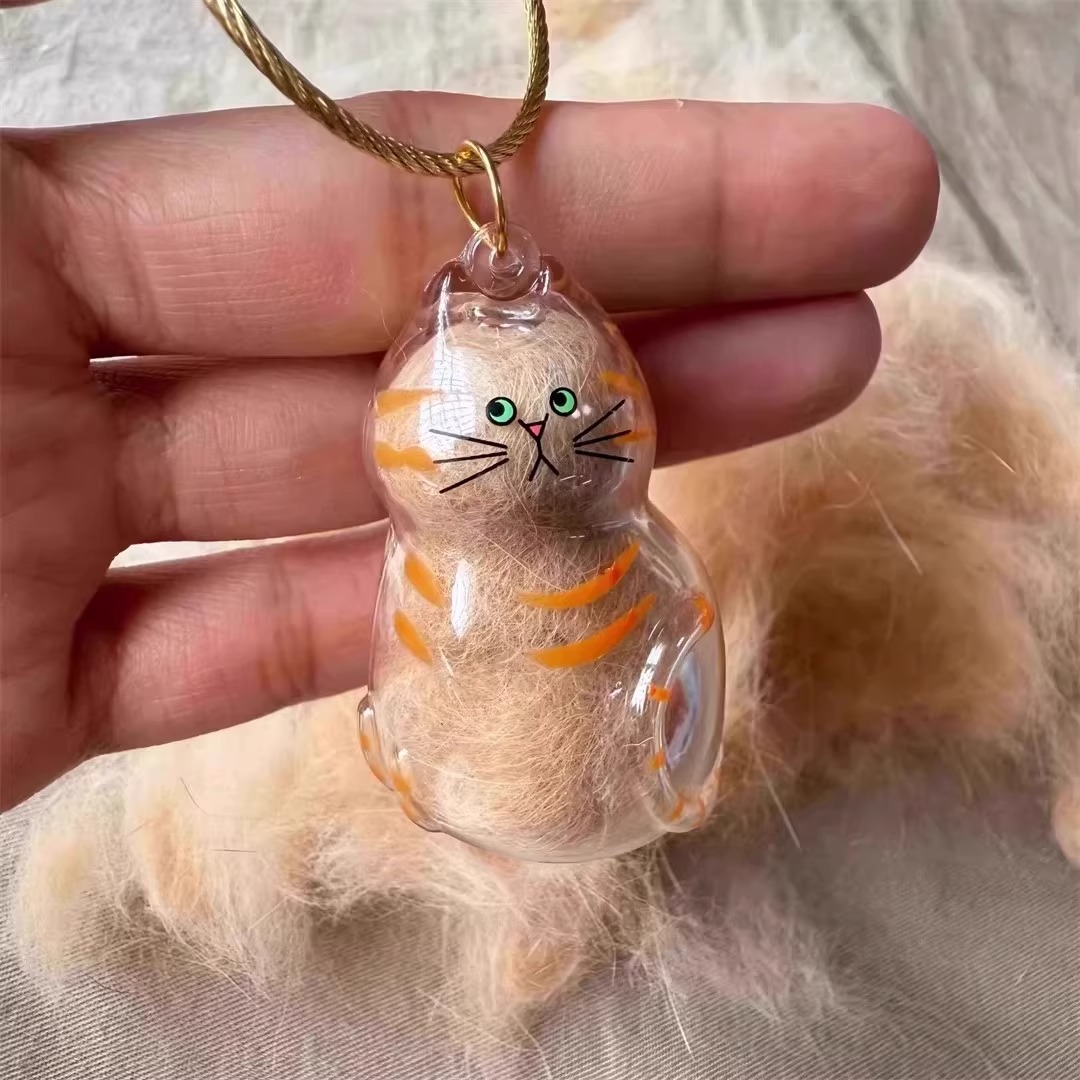 透明猫型猫毛收纳吊饰扭蛋猫咪毛发存放胶囊纪念包钥匙扣包挂件