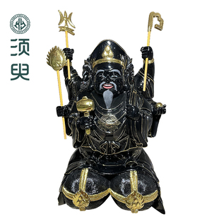 唐密三面大黑天财神木雕密宗佛像寺庙居家摆件定制 须臾