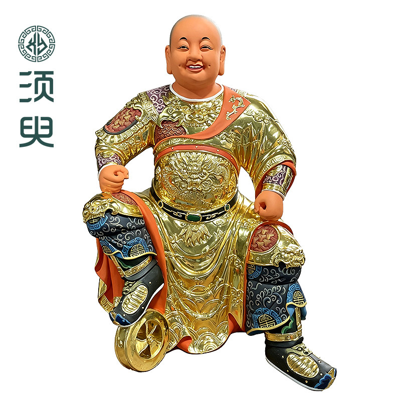 香樟木雕贴金哪吒神像居家供奉