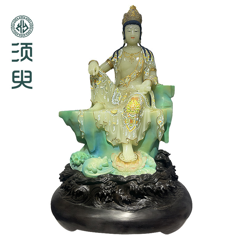 天然阿富汗白玉自在观音佛像