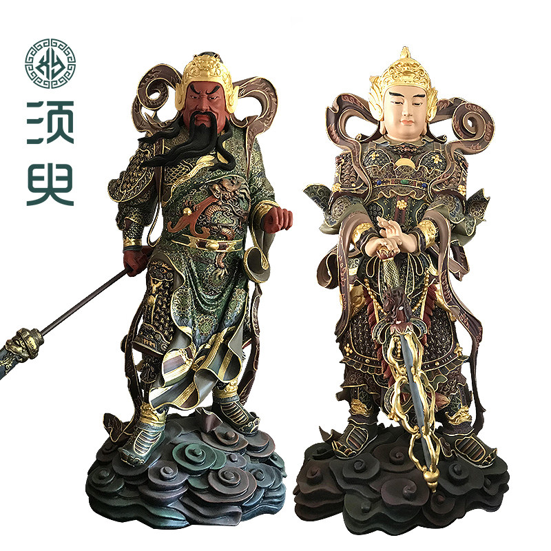 木雕极彩关公韦陀佛像香樟木