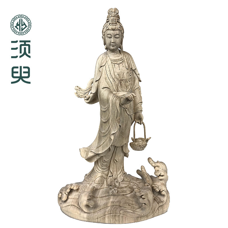 木雕鱼篮观音佛像摆件家居实木鱼篮观世音菩萨佛像工厂 须臾