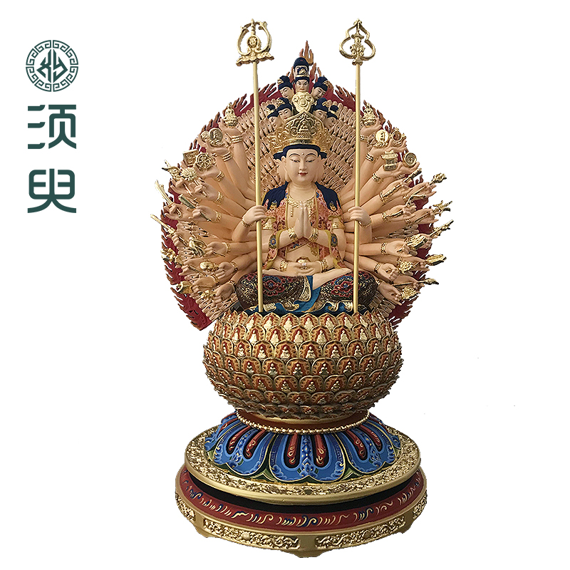 彩绘千手观音木雕佛像摆件
