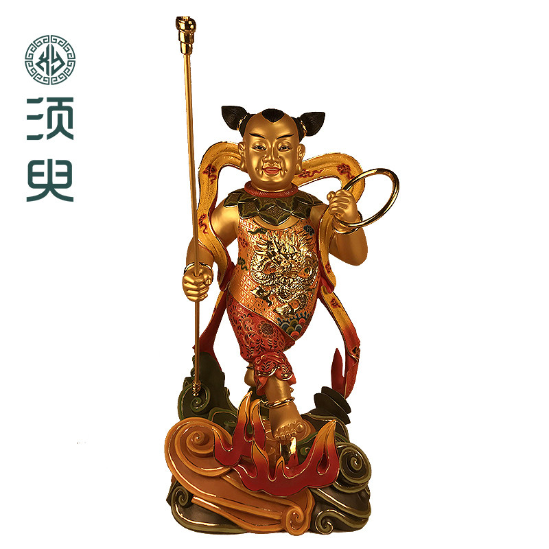 木雕哪吒神像三太子摆件