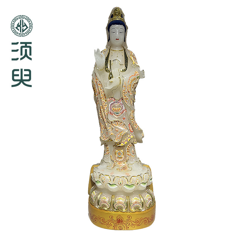 天然阿富汗白玉观音佛像摆件