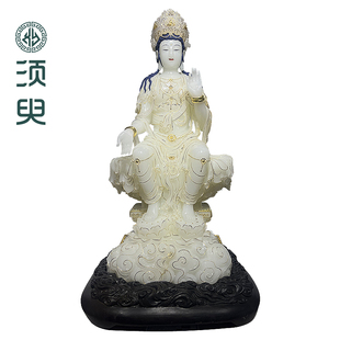 天然阿富汗白玉天冠弥勒摆件手工精雕玉石宝冠菩萨佛像摆件供奉