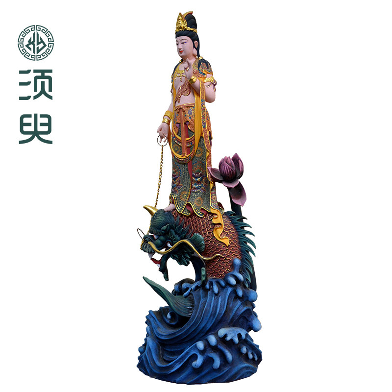 须臾木雕鳌鱼观音佛像摆件