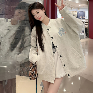 美式 卫衣女春秋oversize加厚宽松外套潮 复古字母刺绣棒球服开衫