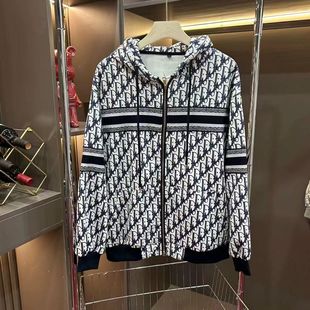 超火爆款 秋冬港风字母连帽复古提花图案外套女撞色宽松拉链上衣潮