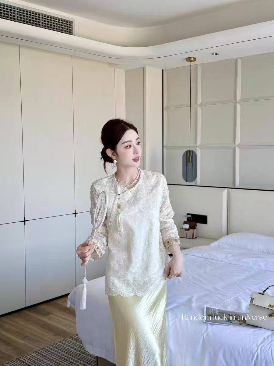 高品新中式刺绣衬衫女秋冬新款钉珠提花蕾丝上衣复古宽松长袖衬衣,女装/女士精品,衬衫,淘宝优惠券,粉丝福利购,淘宝优惠卷