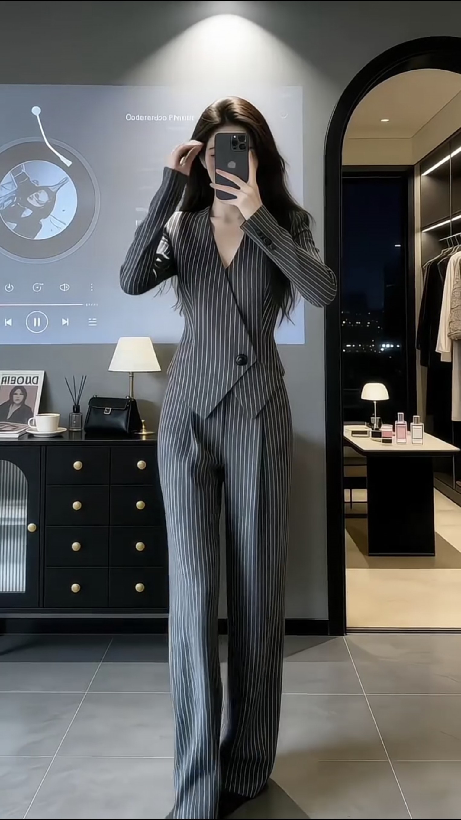 御姐穿搭一整套高级高V西装外套阔腿裤春季搭配两件套装女