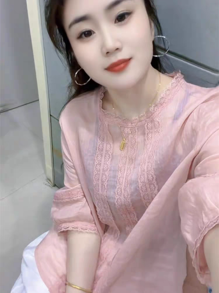 高级感简约温柔风黄色蕾丝木耳边衬衫女洋气减龄宽松百搭微透上衣