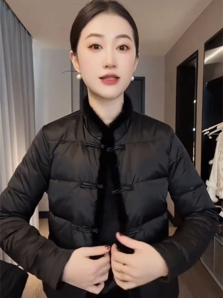 001新中式毛毛边盘扣棉上衣
