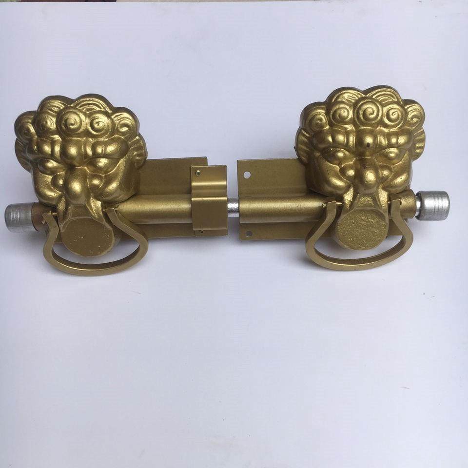 双扇门木门防盗锁仓库穿条锁农村老式双开铁大门锁庭院狮头插销锁