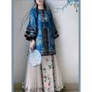 复原对襟圆领古董民族服装 清汉女旗装 重工印花马面春夏款 满满