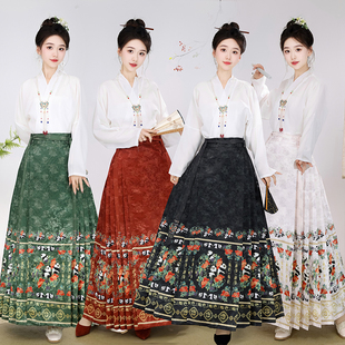 款 通勤半身裙春秋季 明制国风汉服女日常马面裙套装 石榴熊猫新中式