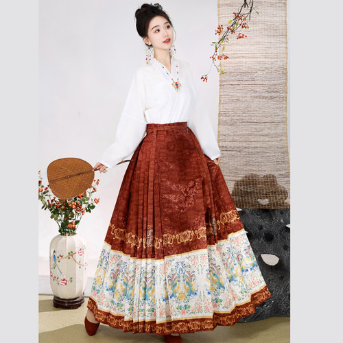 凤凰原创明制马面裙女国风新中式日常通勤半身裙新款显瘦汉服套装