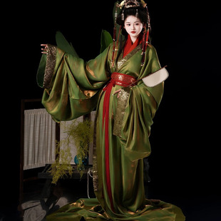 汉服 战国袍 复原直裾红绿色织金锦双层大袖衫春秋冬日常仙气春夏