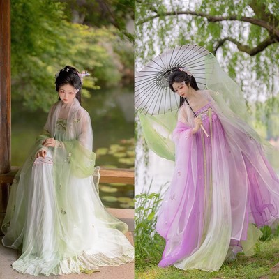 新款齐胸绣花大袖超仙高腰国风