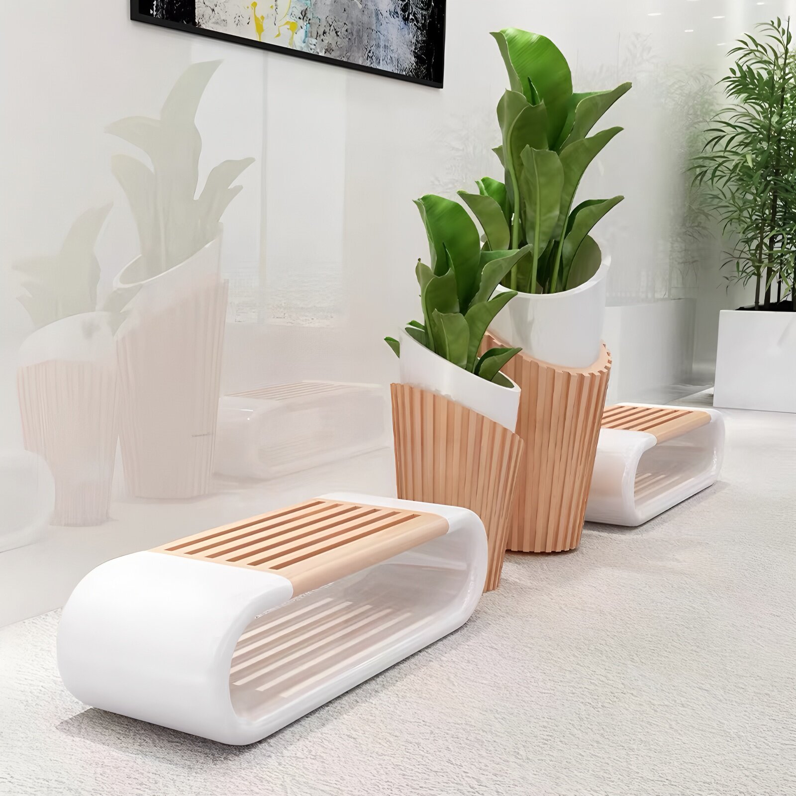 玻璃钢休闲椅商场休息坐凳户外公共座椅长椅景观花盆坐凳组合长凳