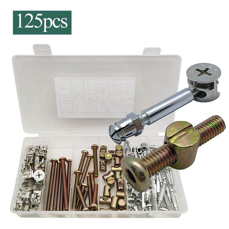 125pcs盒装 三合一连接件 衣橱柜锁扣偏心轮木柜快装杆五金紧固件