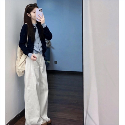 两件套气质假两件针织衫白色工作