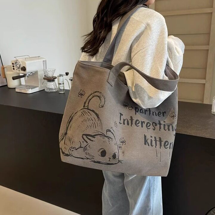 休闲包包大容量帆布托特包单肩灰色女秋冬上班通勤手提购物袋学生