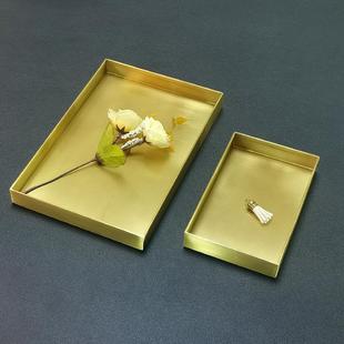 正方形黄铜托盘家用长方形金属茶盘水杯收纳摆件长盘高级定制盘子