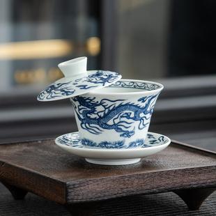 高档盖碗茶杯家用泡茶三才盖碗茶碗带盖悬停青花瓷功夫茶具 新款