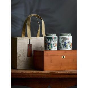 覆古高档竹盒陶瓷罐茶叶包装盒空礼盒红茶绿茶包装盒子礼盒装空盒