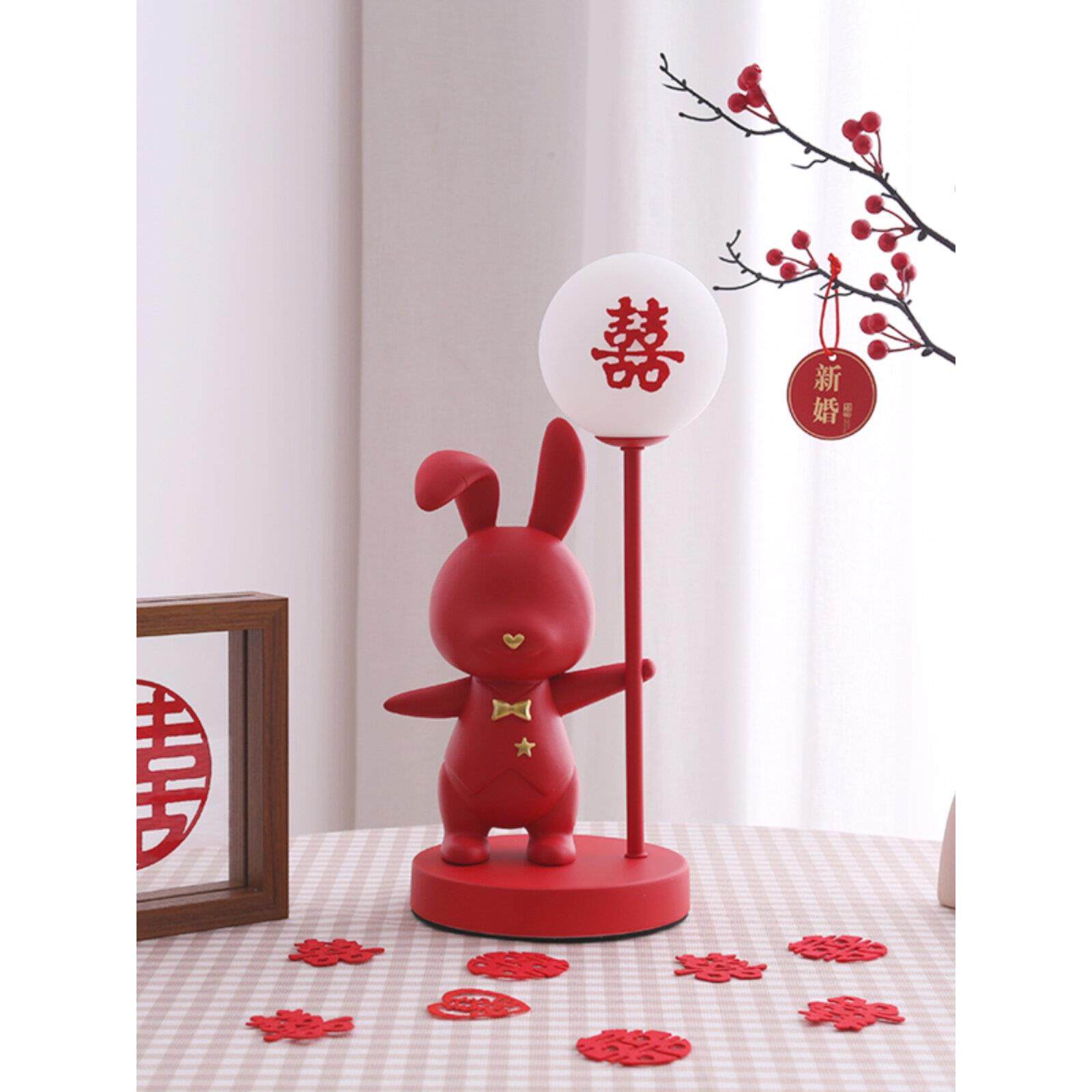 结婚台灯婚房床头灯兔子摆件礼品陪嫁喜灯一对结婚礼物新婚长明灯